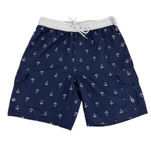 Rugby University Mens Swim Trunks Shorts M Medium Anchor Nautical Navy Blue NWT